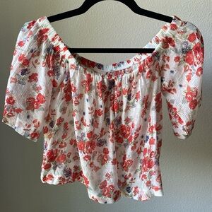 Reformation Truxton Womens Floral Blouse Off Shoulder Short Sleeve XS